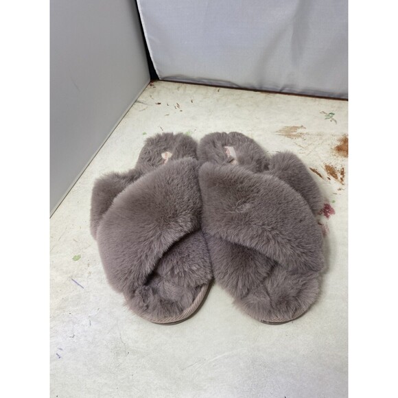 EASY SPIRIT L (8-9) Lavender Purple Faur Fur Slide Slippers EUC Crisscross - Picture 5 of 7